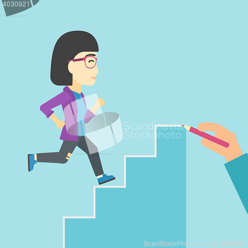 Image of Businesswoman running upstairs vector illustration