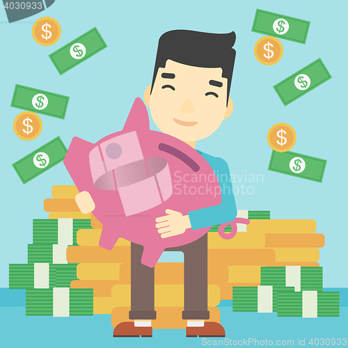 Image of Businessman with piggy bank vector illustration.