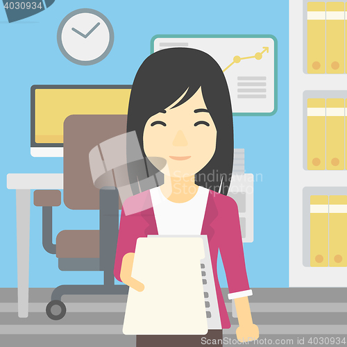 Image of Woman giving resume vector illustration.