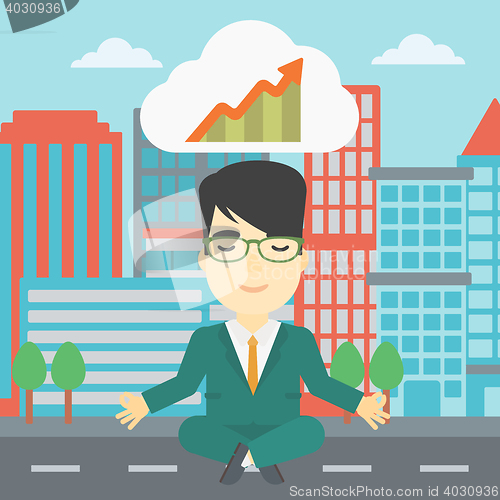 Image of Peaceful businessman doing yoga.