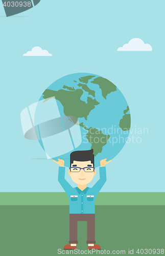 Image of Businessman holding Earth globe.