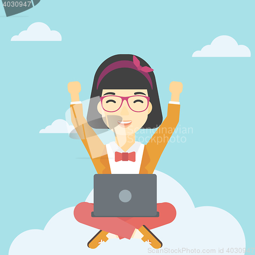 Image of Woman on cloud with laptop vector illustration.