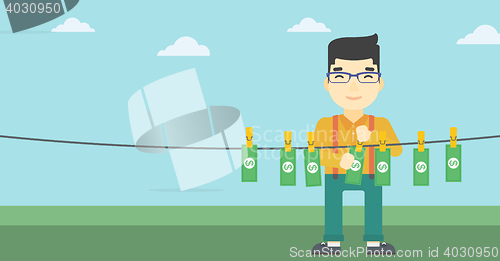 Image of Man loundering money vector illustration.