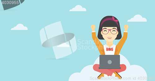 Image of Woman on cloud with laptop vector illustration.