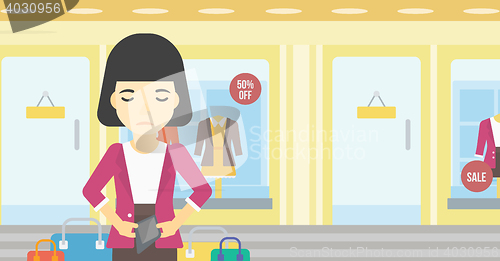 Image of Woman showing epmty wallet vector illustration.