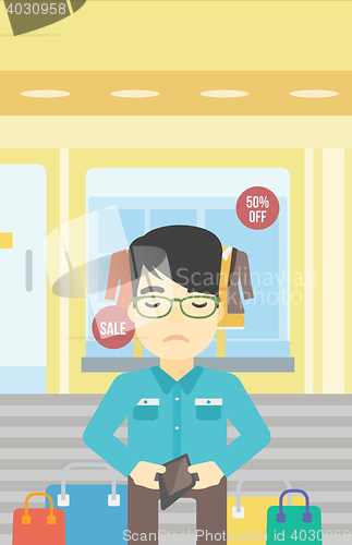 Image of Man showing epmty wallet vector illustration.