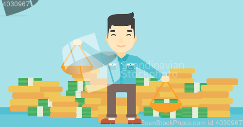 Image of Businessman with scales vector illustration.