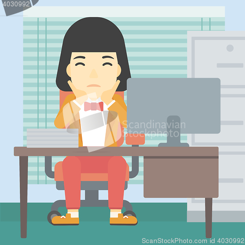 Image of Tired woman sitting in office vector illustration.