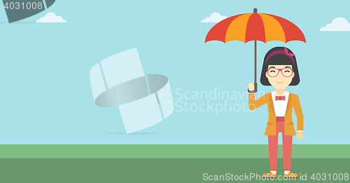 Image of Business woman with umbrella vector illustration.