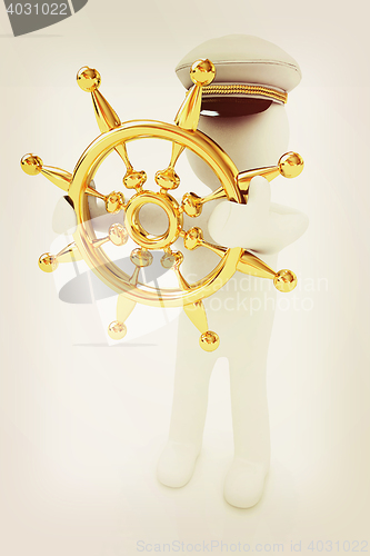 Image of Sailor with gold steering wheel and earth. Trip around the world