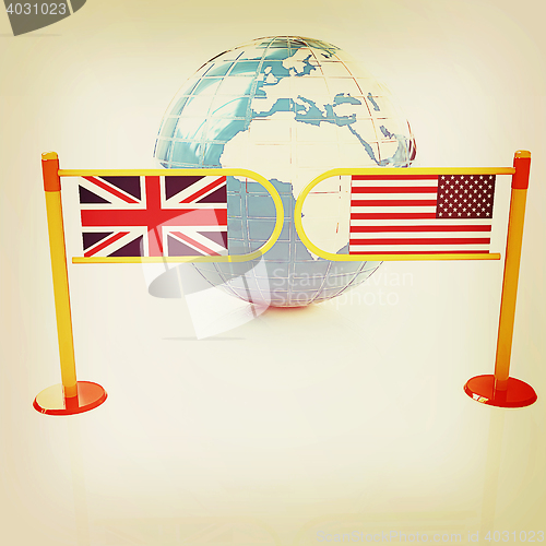 Image of Three-dimensional image of the turnstile and flags of USA and UK