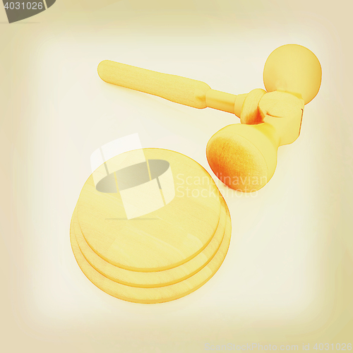 Image of Wooden gavel isolated on white background. 3D illustration. Vint