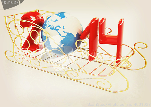 Image of Happy New Year 2014. 3D illustration. Vintage style.