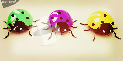 Image of Ladybirds. 3D illustration. Vintage style.