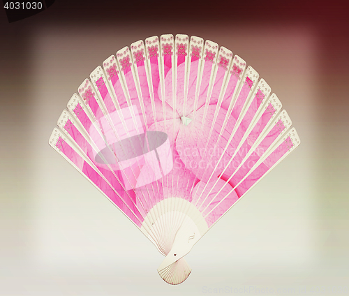 Image of Colorful hand fan . 3D illustration. Vintage style.
