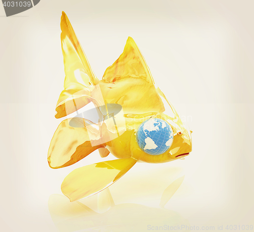 Image of Conceptual image: goldfish with the earth instead of eyes. 3D il