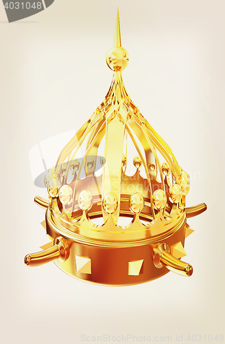 Image of Gold crown isolated on white background . 3D illustration. Vinta