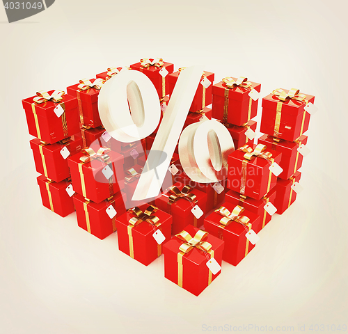 Image of Percentage and gifts. 3D illustration. Vintage style.