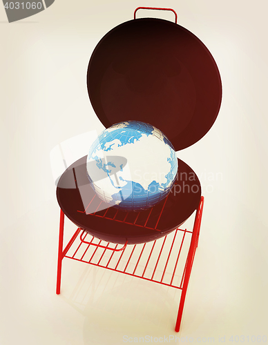 Image of Oven barbecue grill and earth. 3D illustration. Vintage style.