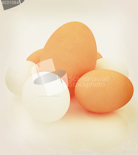 Image of Big egg and eggs. 3D illustration. Vintage style.