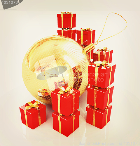 Image of Bright christmas gifts and toys. 3D illustration. Vintage style.