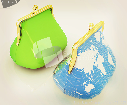 Image of Purse Earth and purses. On-line concept. 3D illustration. Vintag