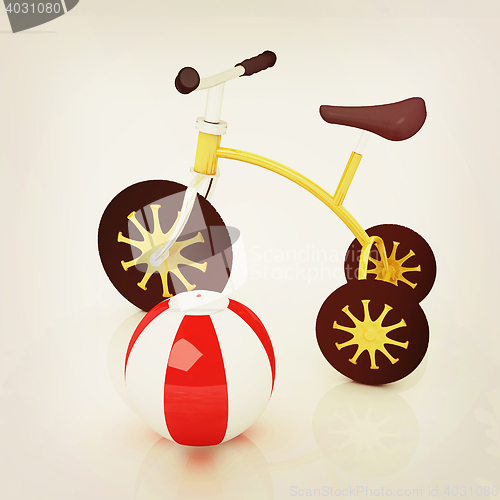 Image of children\'s bike with colorful aquatic ball. 3D illustration. Vin