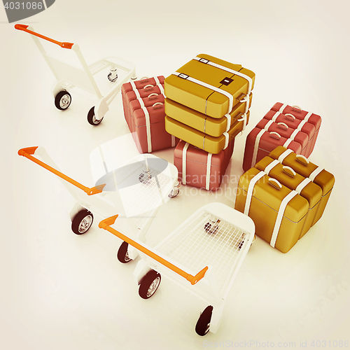 Image of Trolley for luggage at the airport and luggage. 3D illustration.