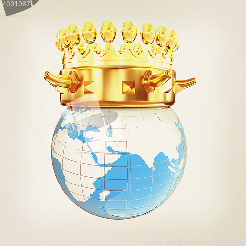 Image of Gold crown on earth isolated on white background . 3D illustrati