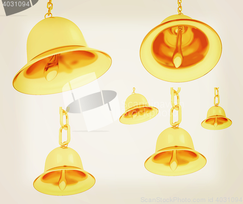 Image of Gold bell set. 3D illustration. Vintage style.