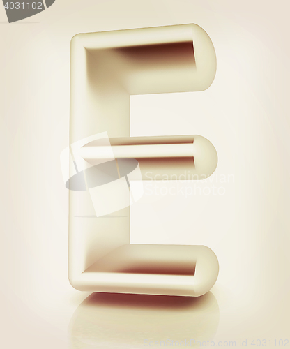 Image of 3D metall letter \"E\". 3D illustration. Vintage style.