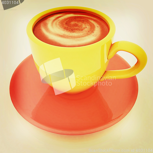 Image of Coffee cup on saucer. 3D illustration. Vintage style.