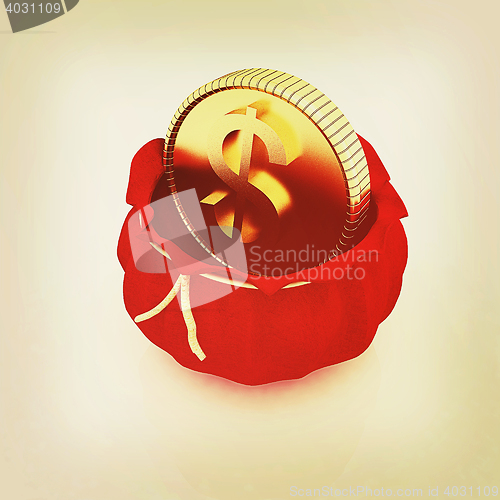Image of Bag and dollar coin . 3D illustration. Vintage style.