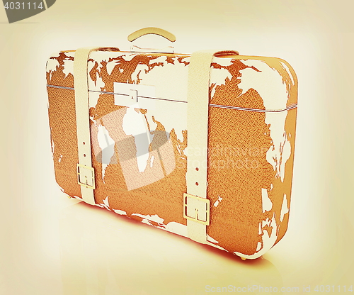 Image of suitcase for travel . 3D illustration. Vintage style.
