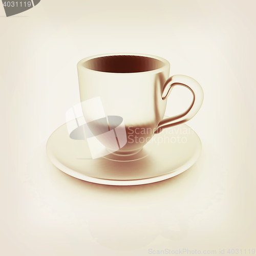 Image of Cup on a saucer. 3D illustration. Vintage style.