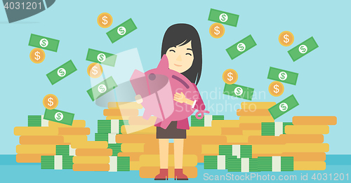 Image of Business woman with piggy bank vector illustration