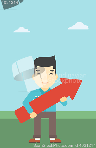 Image of Businessman with arrow up vector illustration.