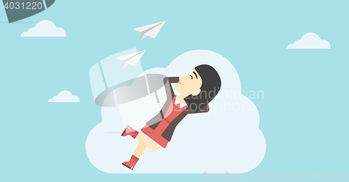 Image of Business woman lying on cloud vector illustration.