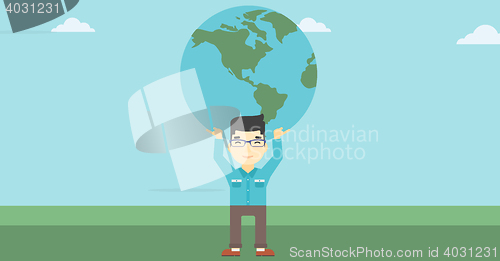 Image of Businessman holding Earth globe.