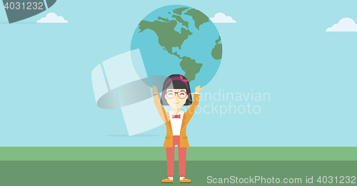 Image of Business woman holding Earth globe.