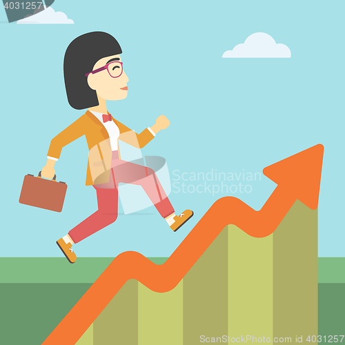 Image of Business woman running along the growth graph.