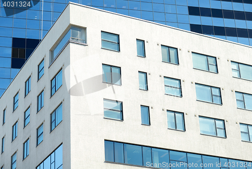 Image of close up of multistory office building in city