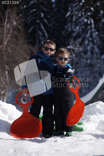 Image of portrait of little boys at winter day