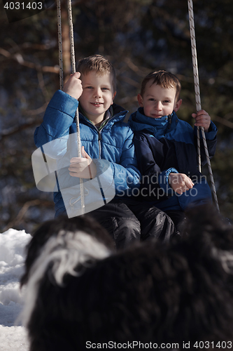 Image of portrait of little boys at winter day