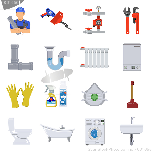 Image of Plumbing Service Flat Icons Set