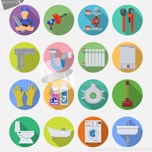 Image of Plumbing Service Flat Icons Set