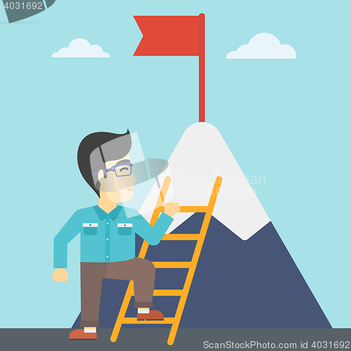 Image of Businessman climbing on mountain.