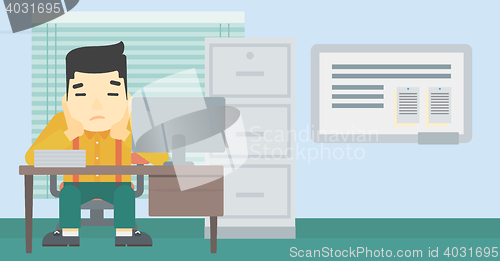 Image of Tired man sitting in office vector illustration.
