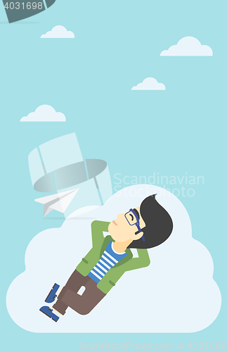 Image of Businessman lying on cloud vector illustration.