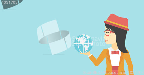Image of Business woman holding Earth globe.